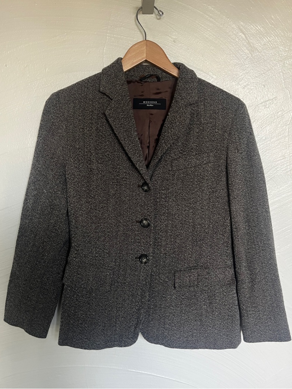 MaxMara Charcoal Textured Wool-Blend Three-Button Blazer
